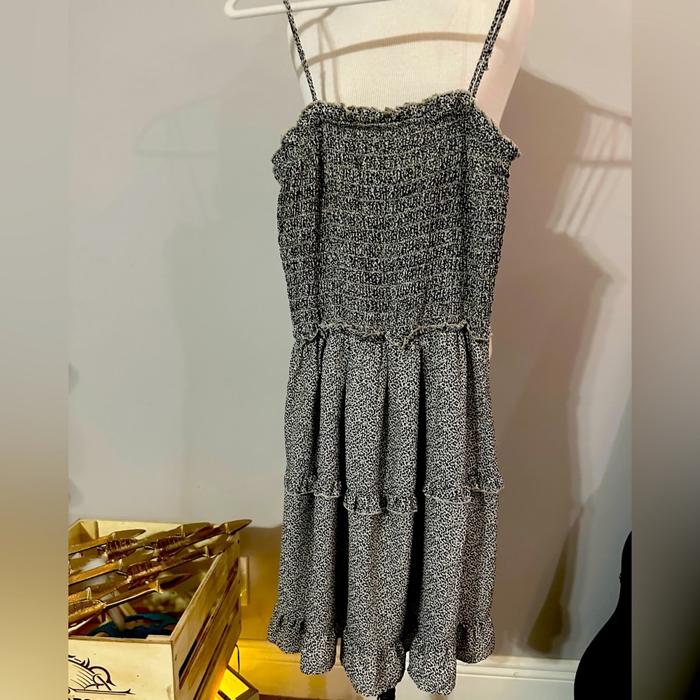 Jessica Simpson black &white mini-leopard print smocked sundress NWOT Size Lg